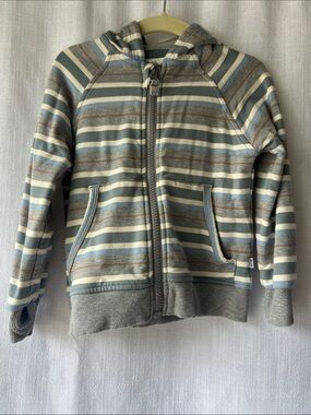 Little Sleepies Striped Zip Hoodie in Gray, Blue, Cream 2T
